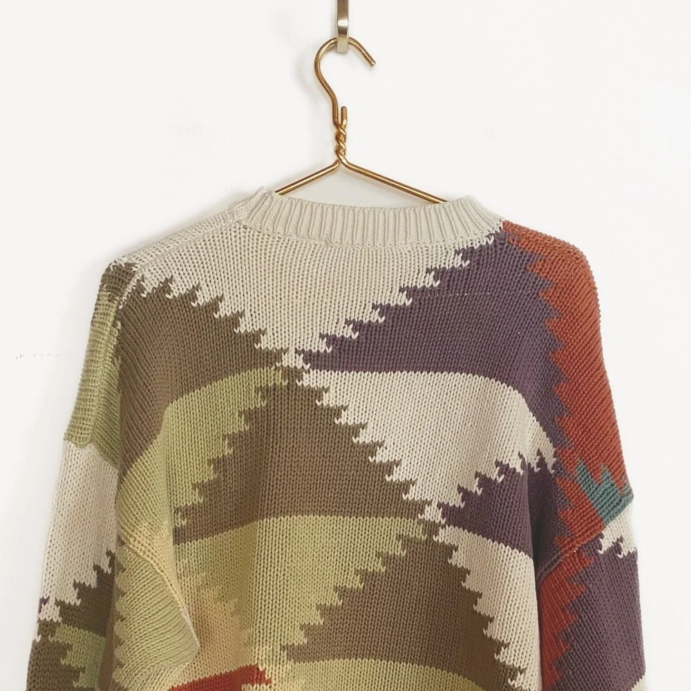 Vtg Perry Ellis knit Grandpa Sweater Geometric Triangle Colorful Mens size L